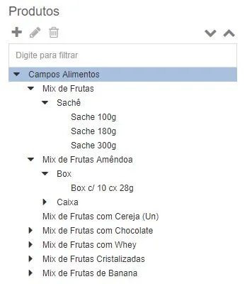 Árvore de mix de produtos alimentícios representando variedade em orçamento de venda
