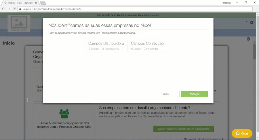 Cadastro de empresas na integração Nibo e Treasy com dados sincronizados