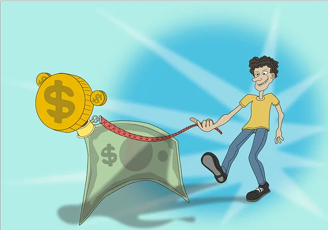 Personagem arrastando maleta com símbolo de dólar simbolizando venture capital e investimento empresarial