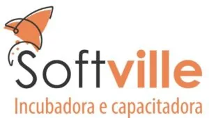 Logo incubadora Softville foguete laranja capacitadora de startups Sebrae